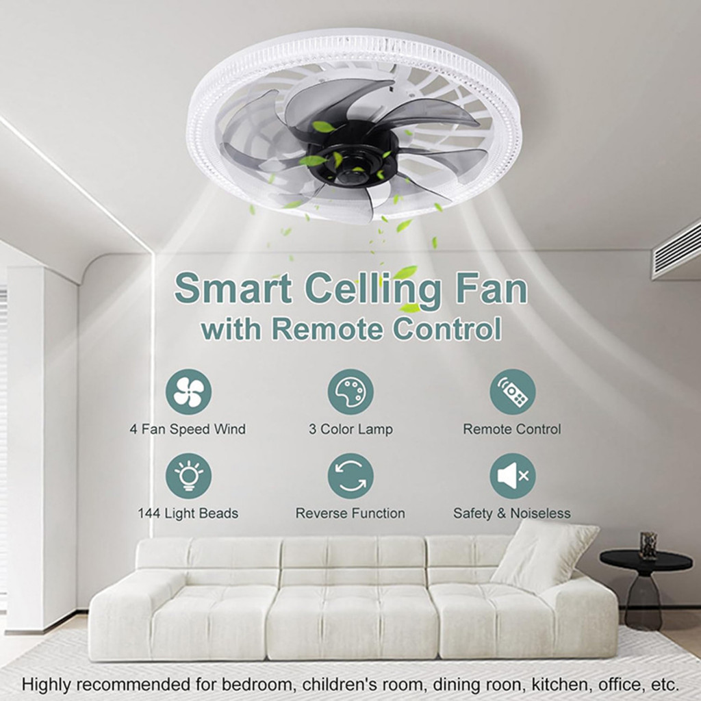 Remote-controlled Ceiling Fan with Light Bedroom Ceiling Fan with 4 ...