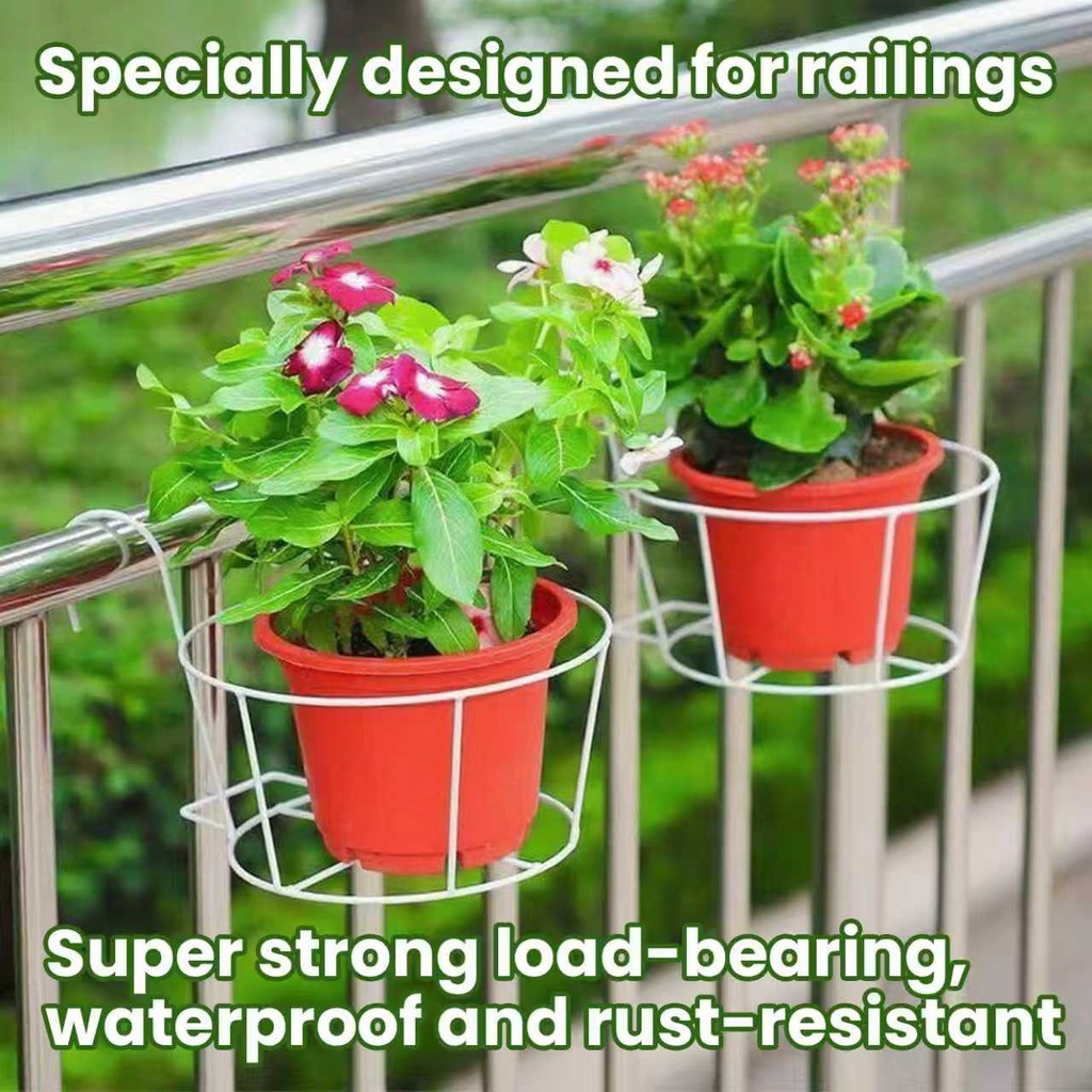 Outdoor Balcony Wrought Iron Flower Pot Rack Single-Tier Hanging Plant ...