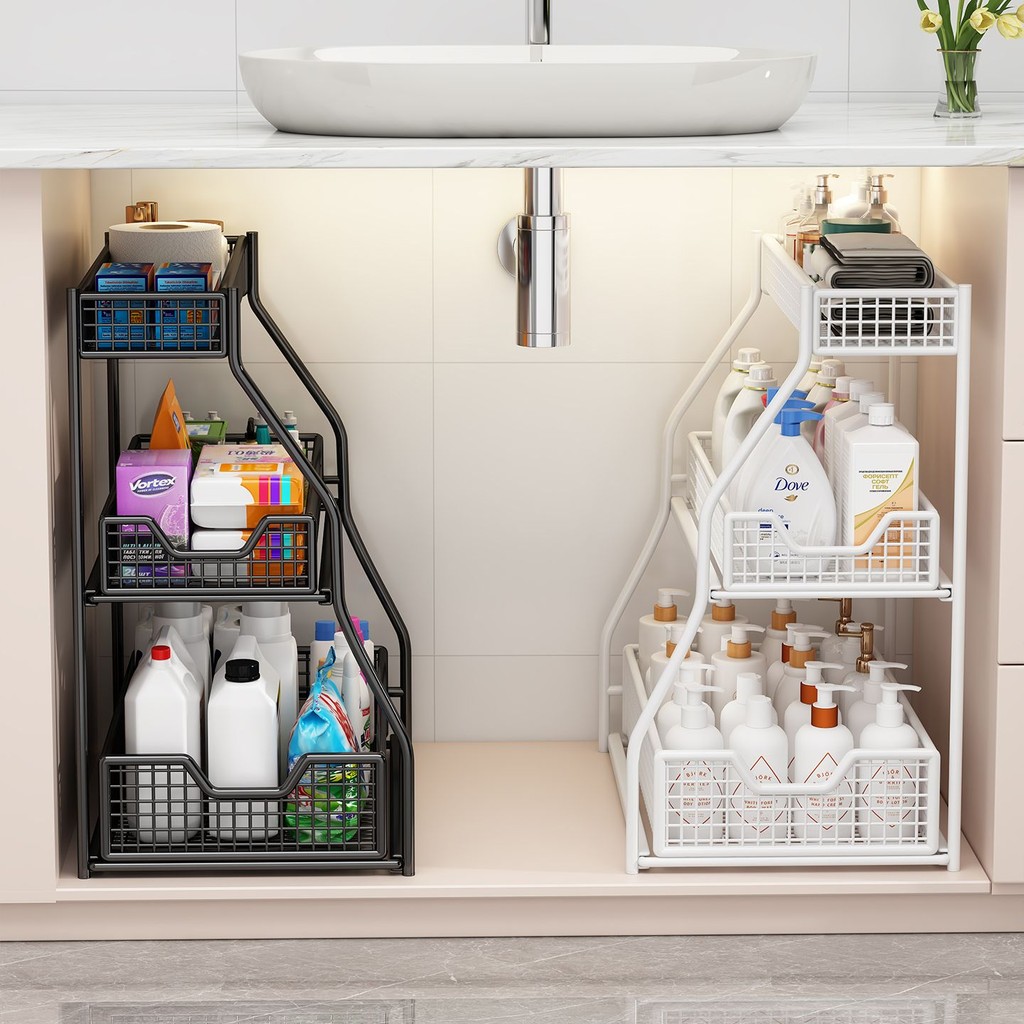 Kitchen Sink Storage Rack Cabinet Drawer Double Layer Spice Organizer ...