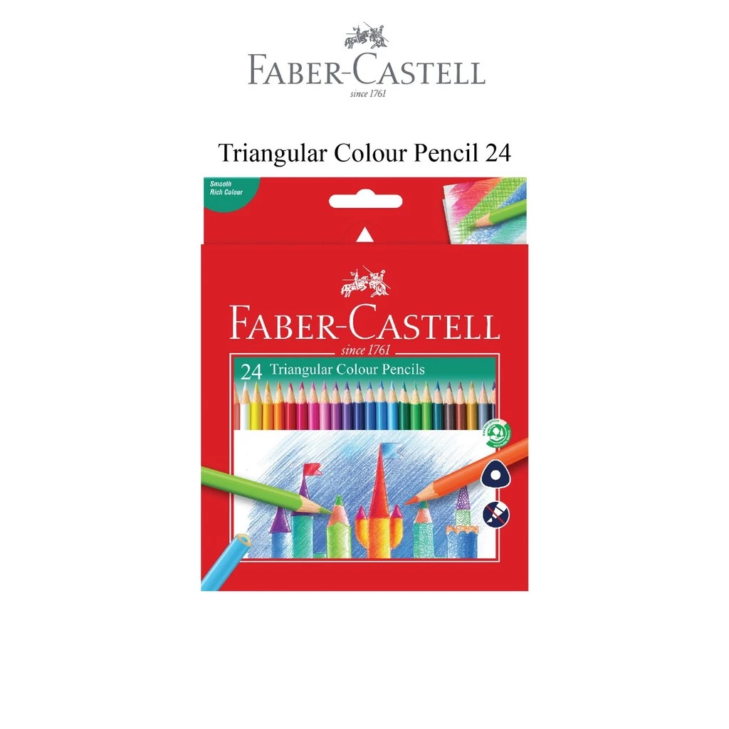FABER-CASTELL PENSIL TRIANGULAR + PENSIL WARNA 24 PCS – FREE 2 PENGHAPUS - Gambar 2