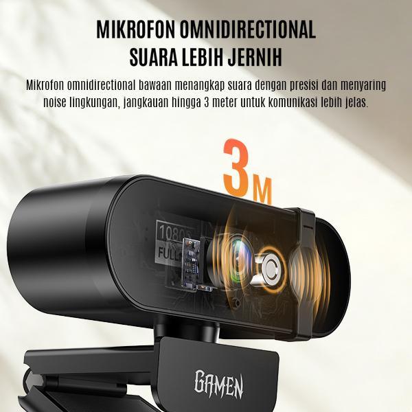 GAMEN GWC100 / GWC-100 Webcam FHD 1080P Plug & Play Rotasi 360 Derajat - Gambar 3