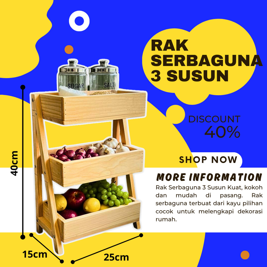 Three-Tier Wooden Onion Rack Minimalist Kitchen Spice Rack/ Three-Tier ...