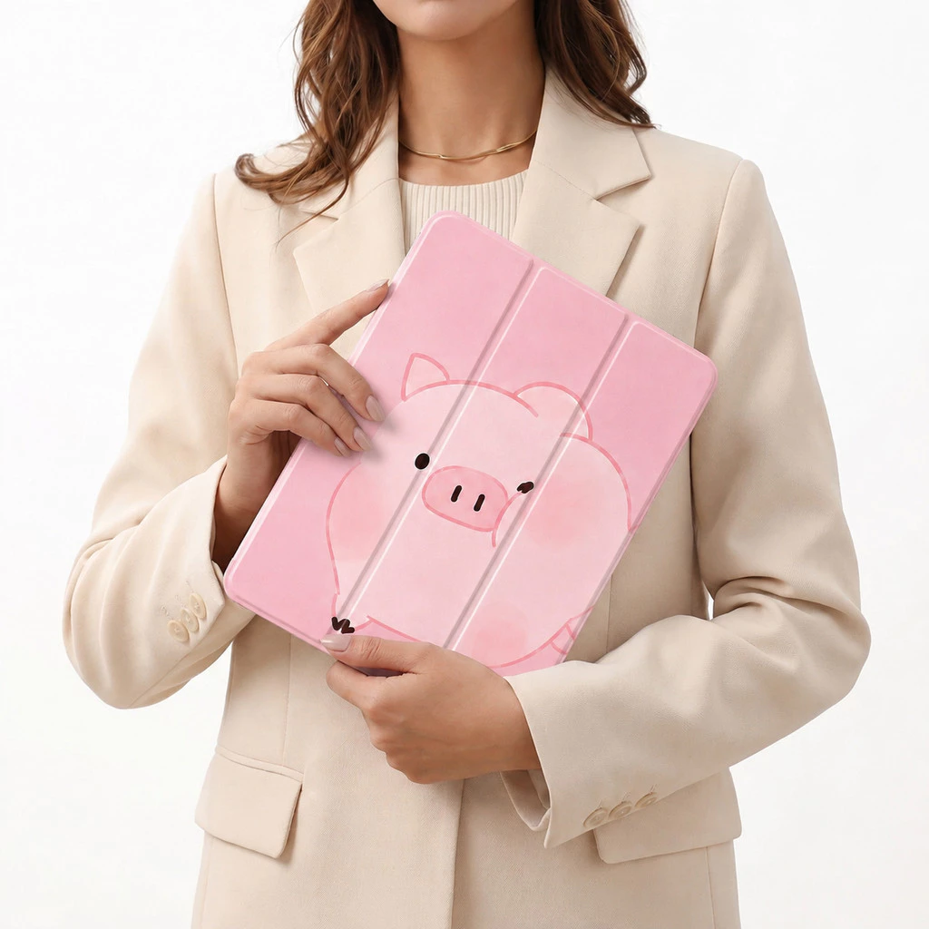 Flip Matte Cute Redmi Pad 2 11" Mi Pad 7 6 5 / Pad SE / 10.61 Motif Peeky Pig Casing Smart Cover Trifold Magnetic - Gambar 3