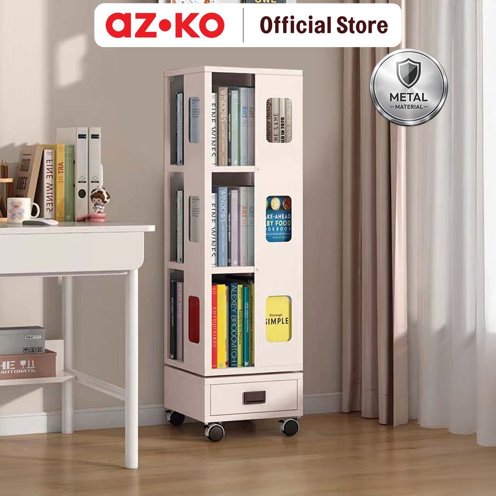 AZKO Stora Rooney Rak Buku 3 Tingkat Dengan Laci Bookshelf Book Rack Rak Bacaan Book Shelf Penyimpanan Buku