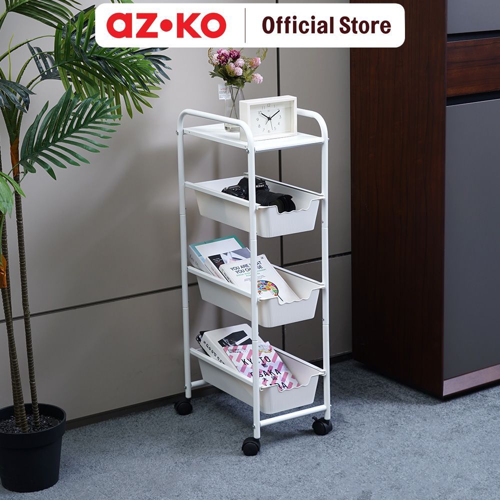 AZKO Stora Rak Troli 4 Laci Slim Frame Metal - Putih Troli Penyimpanan Trolley Serbaguna Troli Multifungsi Storage Trolley