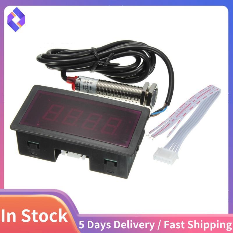LED 4 Digital Tachometer RPM Speed Meter Red + NPN Hall Proximity ...