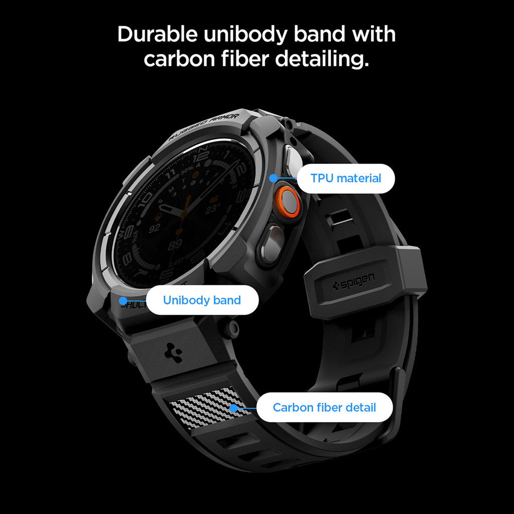 SPIGEN Case Strap for Samsung Galaxy Watch Ultra 2 47mm Rugged Armor Pro Black Rubber Silicone Softcase Band - Gambar 4