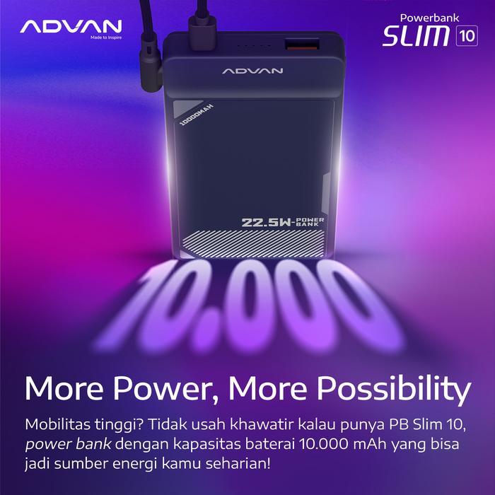 ADVAN SLIM 10 / SLIM-10 Powerbank 10000 mAh Fast Charging 22.5W Type-C and Type-A Power Delivery 3.0 Over-Current Protection Short-Circuit Protection Slim Compact Design - Gambar 4