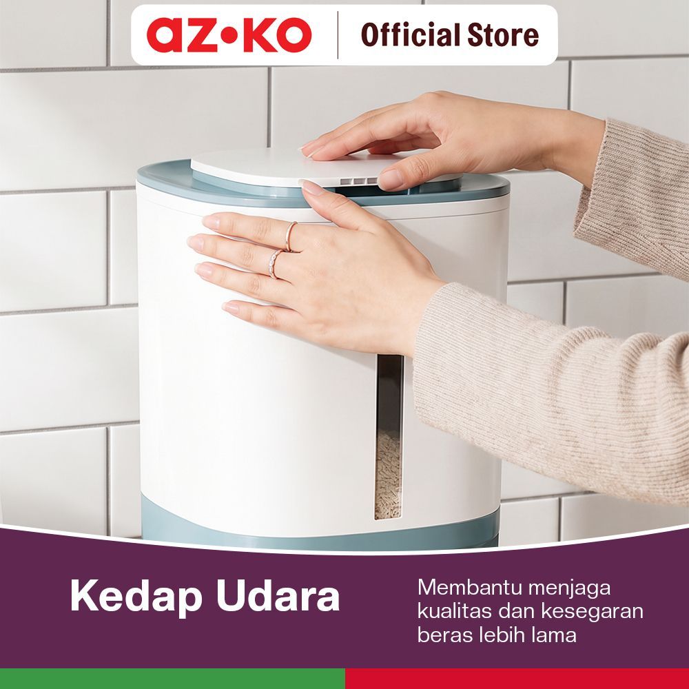 AZKO Culinart Tempat Beras Plastik Dengan Pengukur Dan Saringan 12 Kg - Putih Bin Beras Storage Rice Kontainer Gabah Rice Keeper - Gambar 2