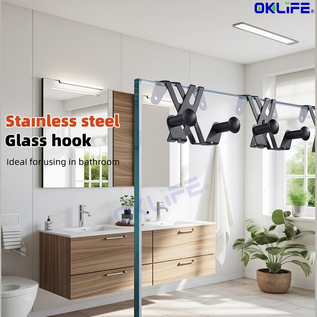 Black Silver Metal Glass Shelf Bracket X Shape Double Peg Adjustable Wall Mount Glass Clamp Support Holder view 3