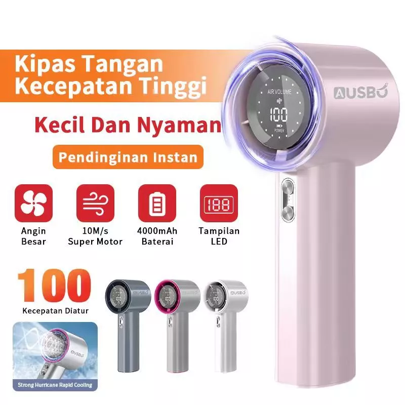 Turbo kipas tangan 5 Speeds Adjustable Tampilan Digital LED Strong Wind pendinginan Tangan Genggam