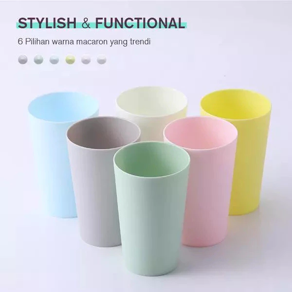 PAKET JARING SET 6 PCS GELAS PLASTIK WARNA PASTEL 300 ML - Gambar 4