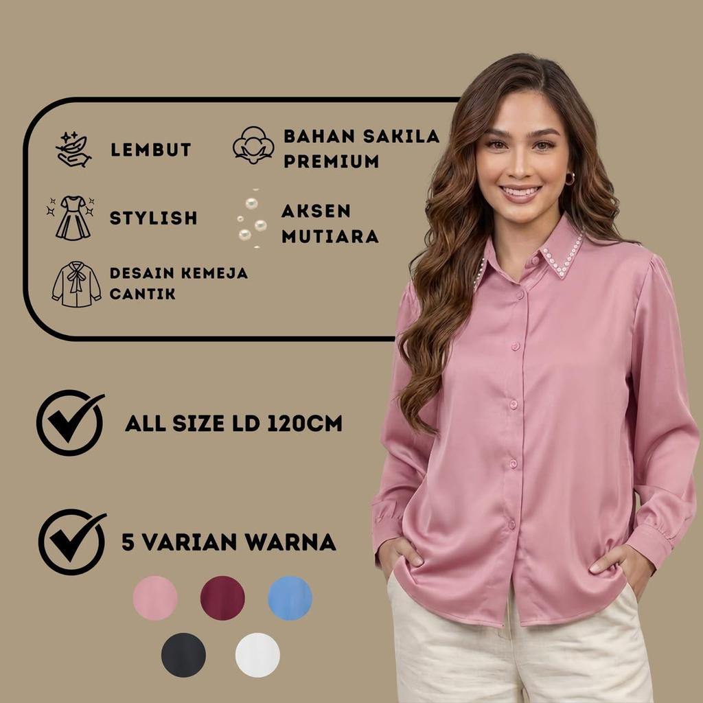 SH NANA Blouse Mutiara Bahan Soft Satin Elegan Kekinian