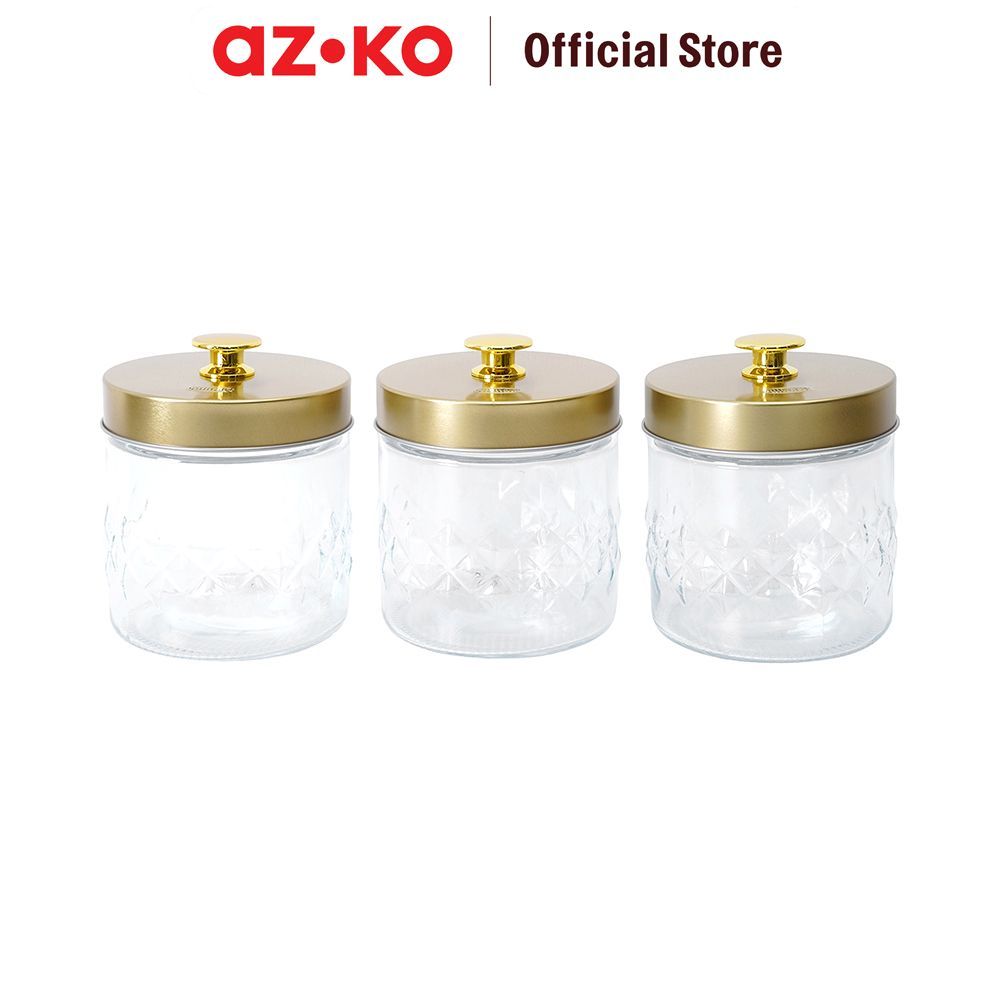 AZKO Culinart Artic Stoples Kaca 550 ml Set 3 pcs Transparan - Gold Toples Jar Food Container Setoples Wadah Penyimpanan Kedap Udara - Gambar 3