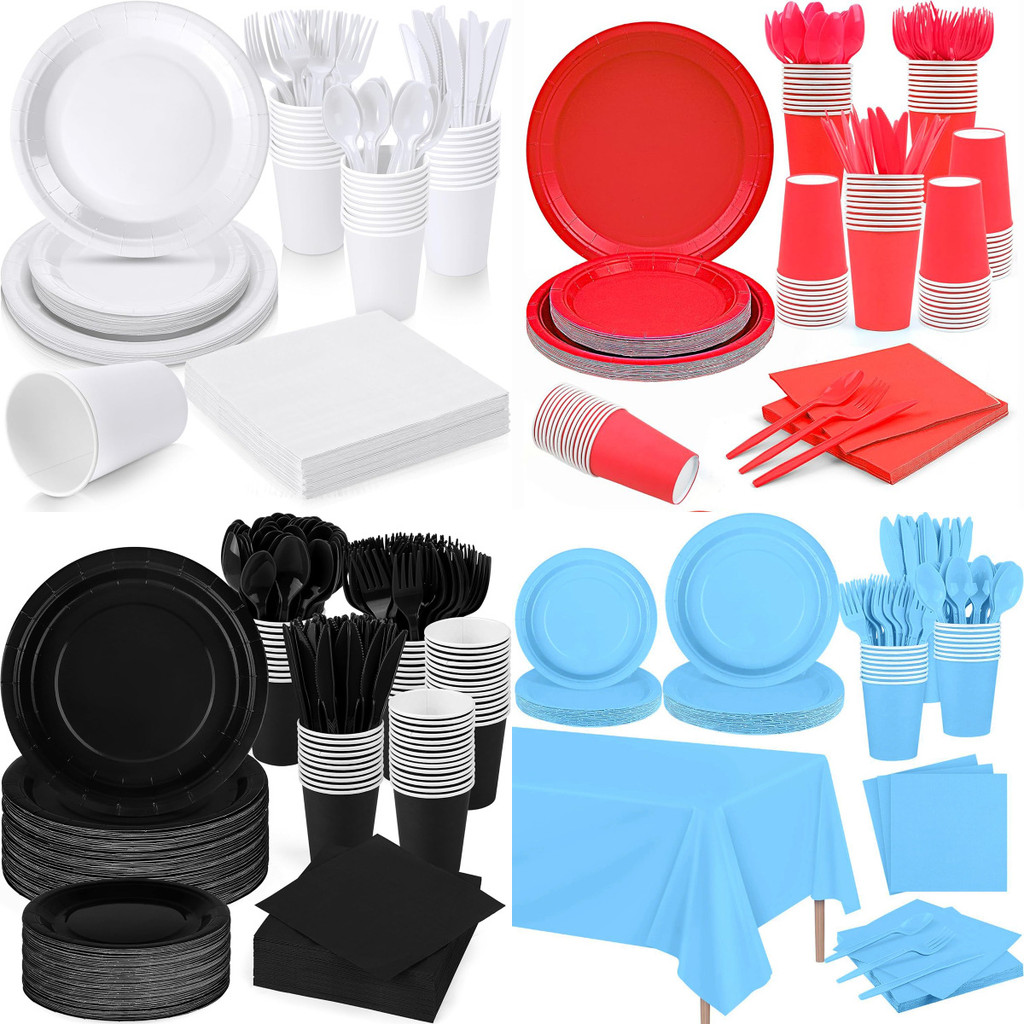 Color Solid Color Birthday Party Disposable Tableware Set Wedding ...