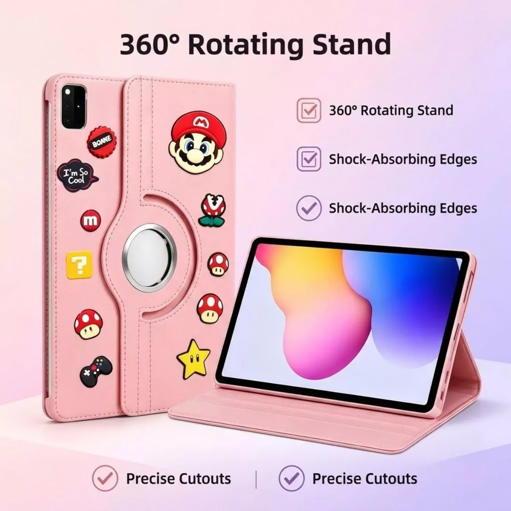 Case Leather Rotating 360 iPad Gen 11th Gen 10 10.9" Air 4/5/6 10.9" Pro 11 Inch Case Mini 1 2 3 4 5 6 7 3D Mario Stiker Stand Lipat Anti Gores Full Protection - Gambar 2