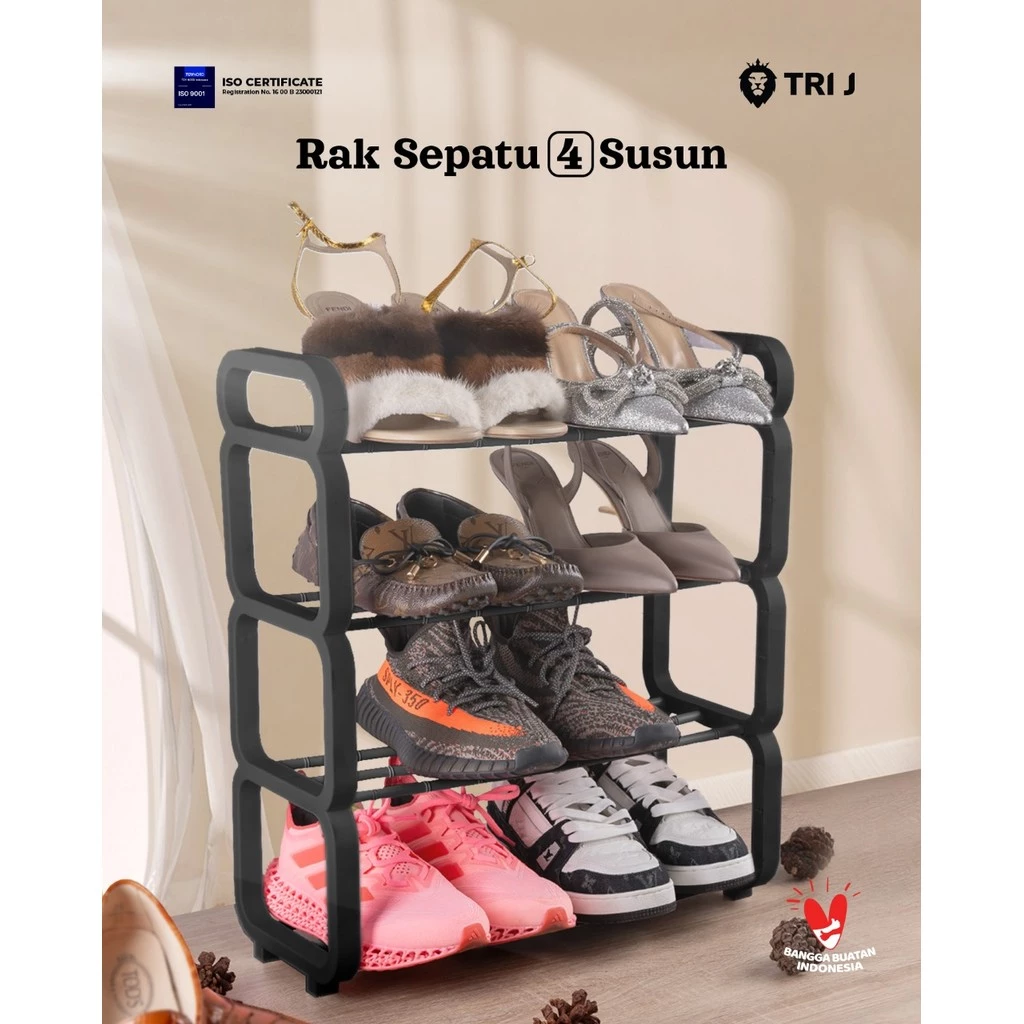 (BUBBLEWRAP) RAK SEPATU 4 SUSUN CH104 HITAM VANSTAR SEMUA MARKETPLACE - Gambar 3