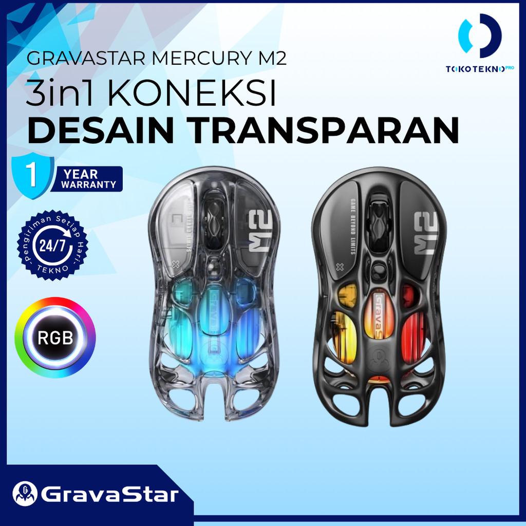 GravaStar Mercury M2 / M-2 Wireless Gaming Mouse Transparent Ergonomic Design