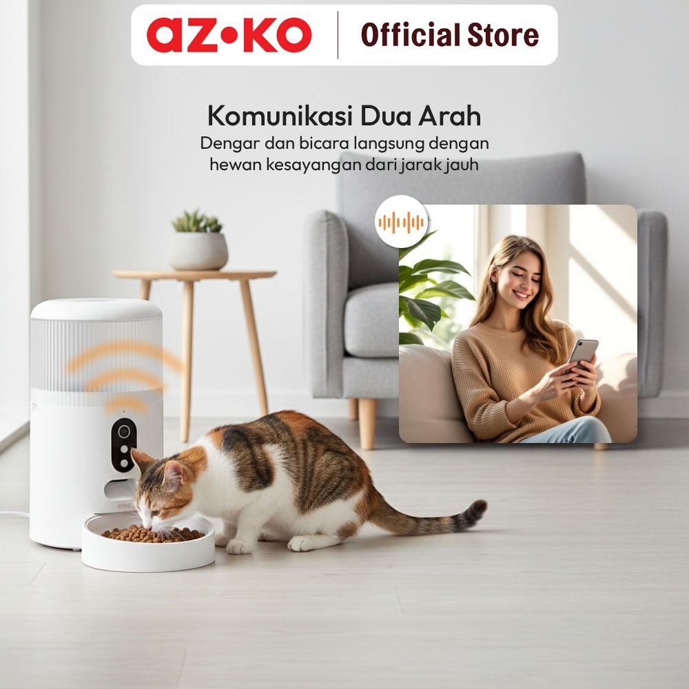 AZKO Krisbow Sync Smart Tempat Makan Hewan Dengan Kamera 4 Liter - Putih Mangkuk Pet Feeder Pet Wadah Pakan Bowl Anabul - Gambar 3