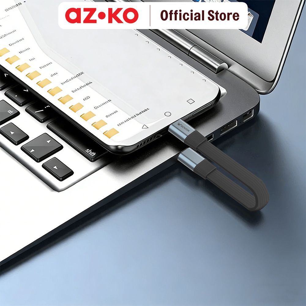 AZKO Sovox Kabel Charger Flat Type C to Type C 240 Watt 15 cm - Hitam Charging Cable Kabel Casan USB Charger Data Cable - Gambar 3