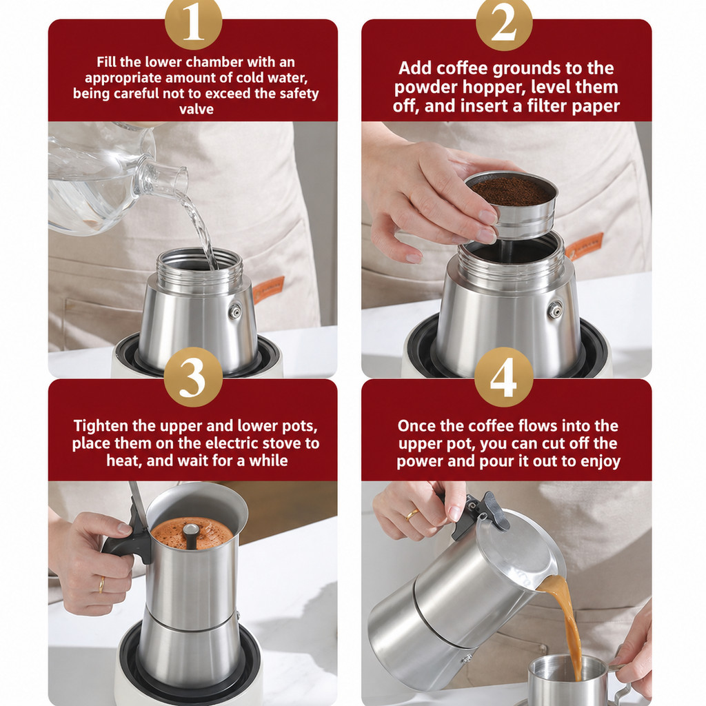 HSB Moka Pot Teko Kopi Espresso Coffee Maker Stovetop Dual Valve - Z60 - Gambar 4