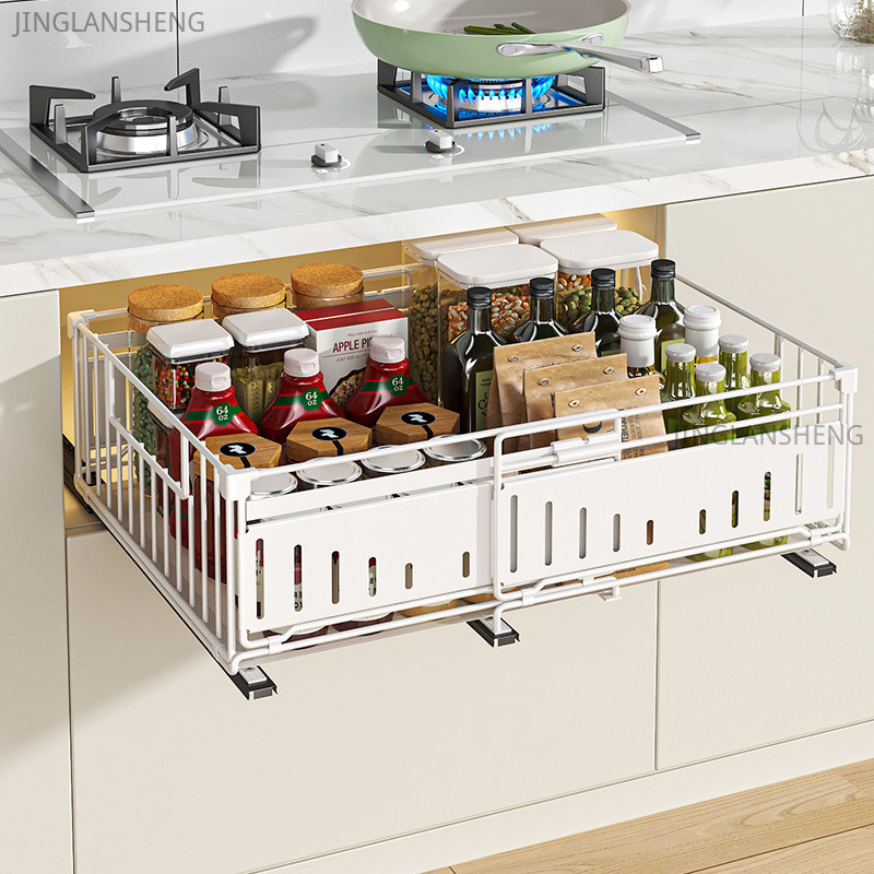 Extendable Cabinet Pull-Out Basket - Deep Drawer Organizer for Under ...