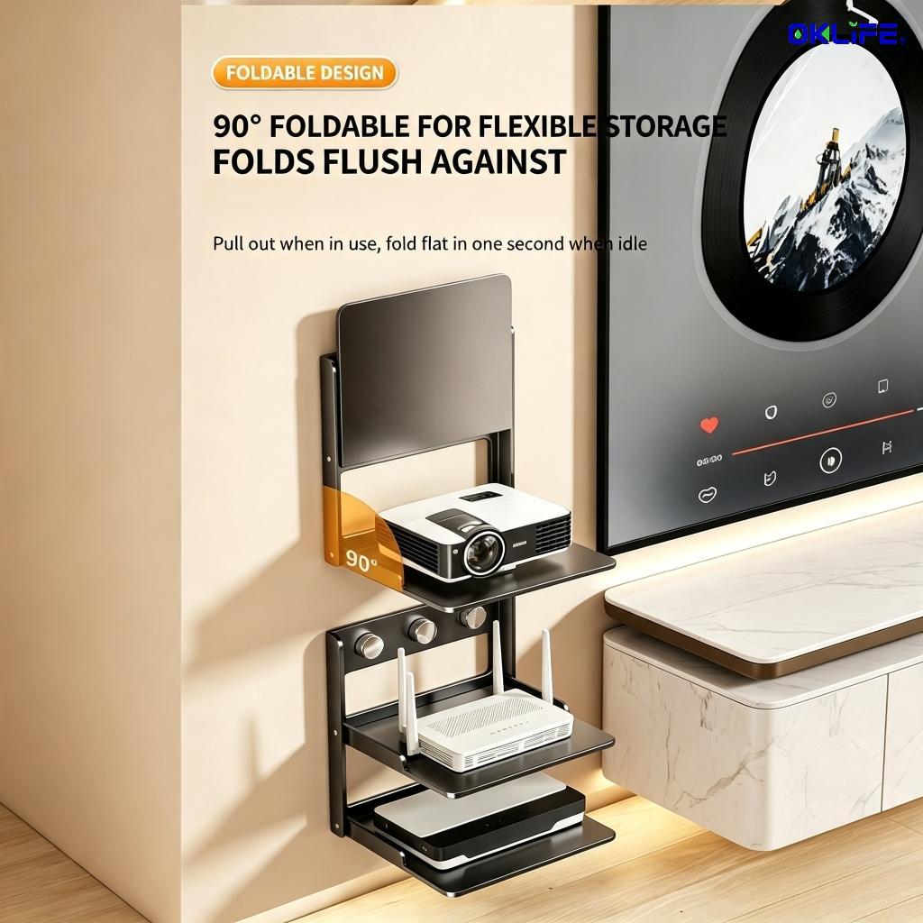 Wall Mount Adhesive Router Projector Shelf Double Layer TV Box Modem Storage Rack Space‑Saving Home Organizer view 5