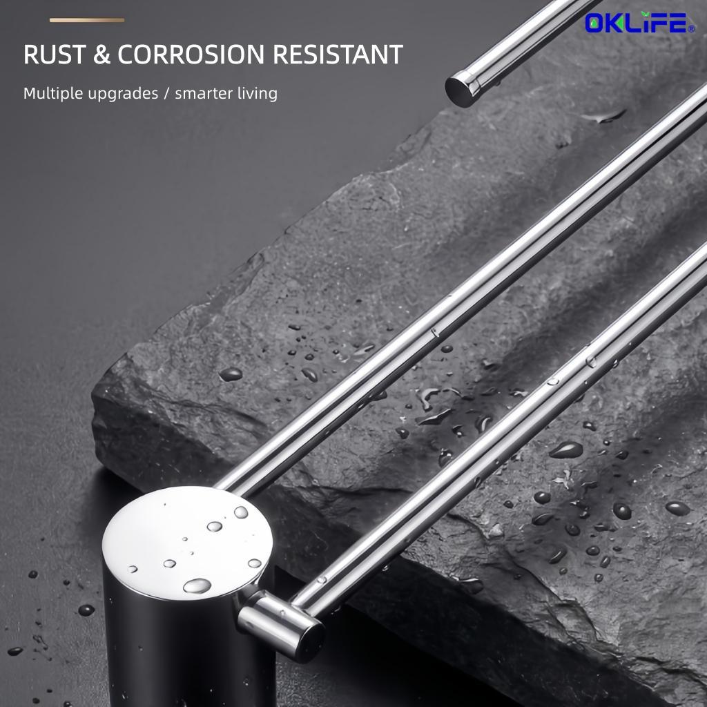 Wall Mount Double Towel Bar 180° Rotatable Swivel Stainless Steel Towel Rack for Bathroom Organizer alternate view