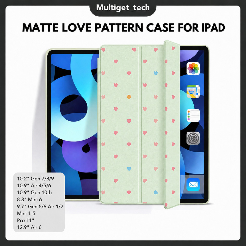 Smart Flip Matte iPad Gen 11th A11 Air 6 5 4 Mini 1 2 3 4 5 6 7 Cover Motif Love Mini  Auto Wake Sleep Trifold