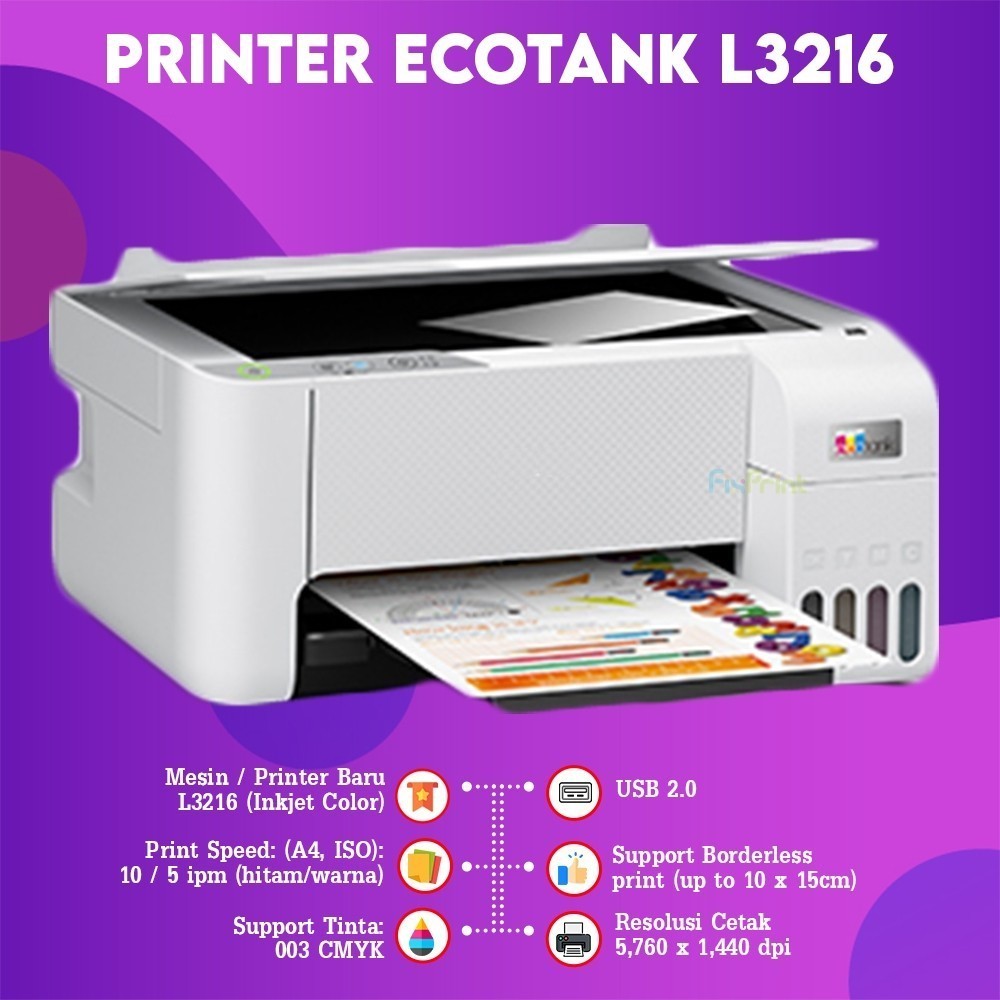 Printer Epson EcoTank L3210 / L3216 / L3211 Print Scan Copy AIO Multifungsi EcoTank L3250 / L3256 / L3251 WiFi All In One Multifunction Wireless A4 Garansi Resmi 2 Tahun - Gambar 3