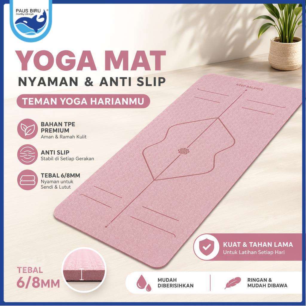Paus Biru - Matras Yoga TPE Karpet Anti Selip 2 Sisi Peredam Suara Anti Goyang Alat Olahraga Di Rumah
