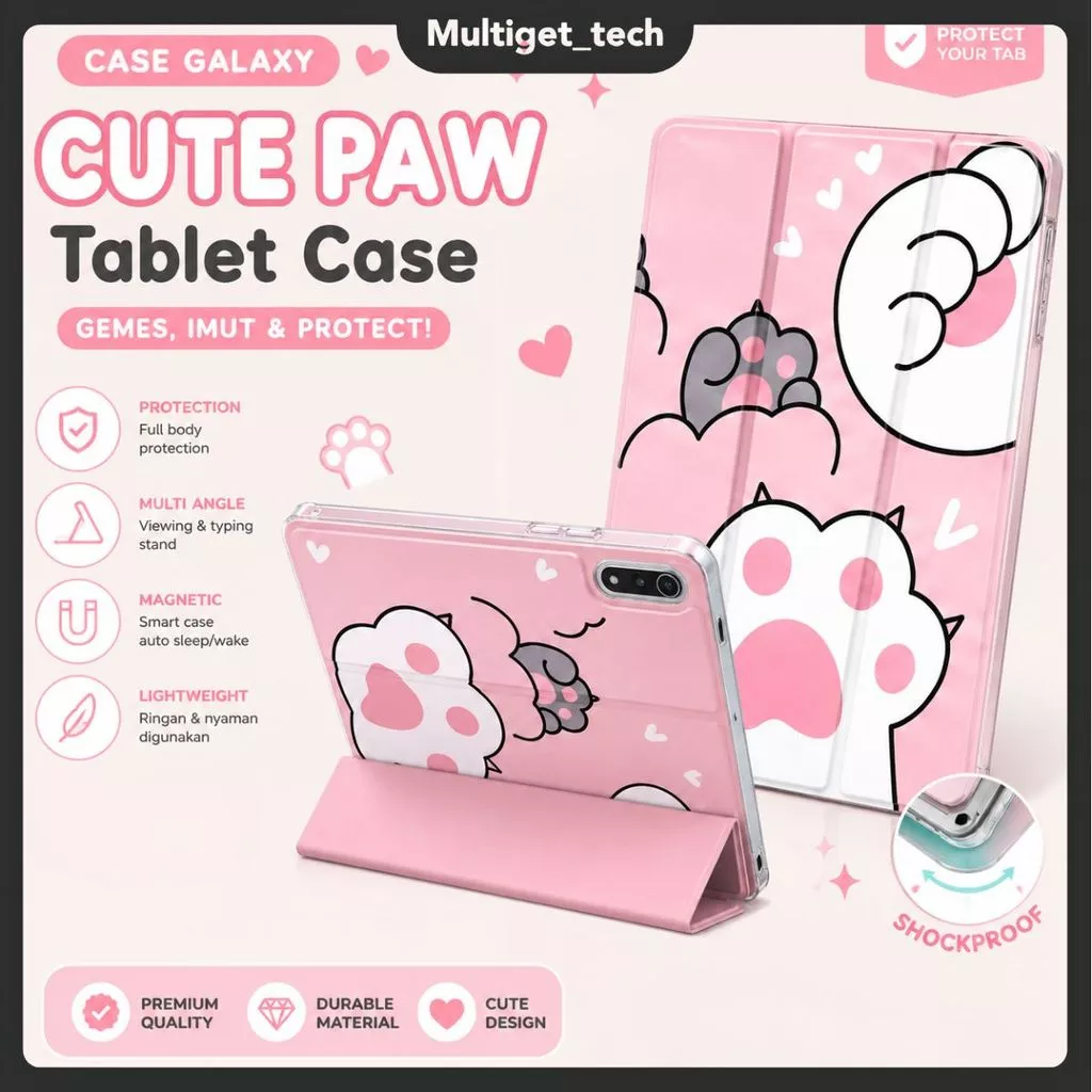 Paw Cute Case Matte Galaxy Tab A11+ 11" / A7 S6 LITE 10.4 Inch / A7 A9 A11 8.7" / S7 S8 / S9/S9FE Cover Neko Paw TPU TriFold Function Premium Quality