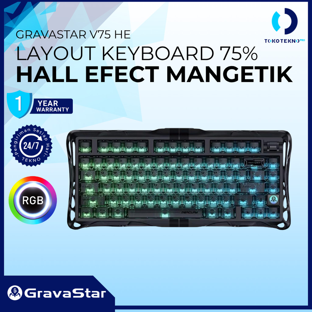 GravaStar Mercury V75 / V-75 HE Wired Magnetic Gaming Keyboard 8k Polling Rate Hall Effect Rapid Trigger