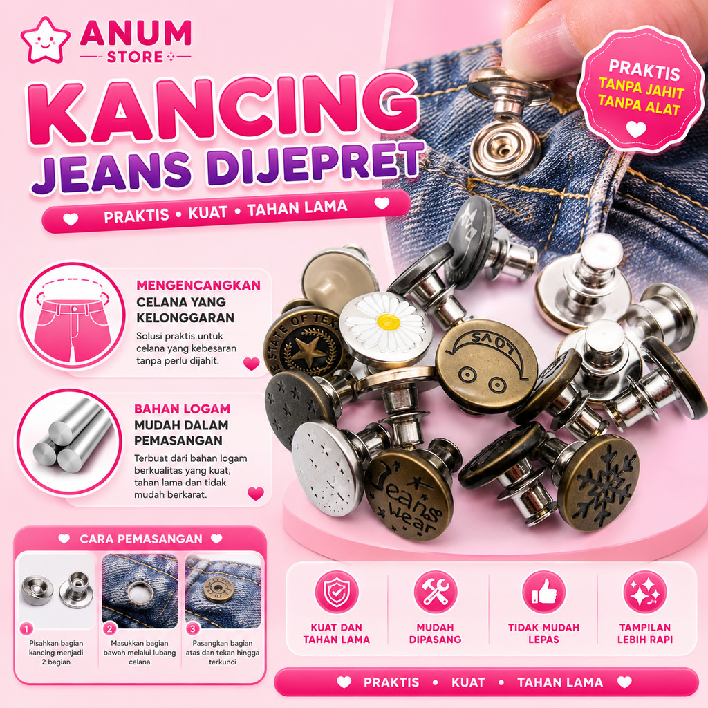 1PCS Kancing Celana Jeans Ajustable Jepret Pinggang Unisex Kait Pengecil Jean Motif Lingkar Pakaian Copot Pasang A020
