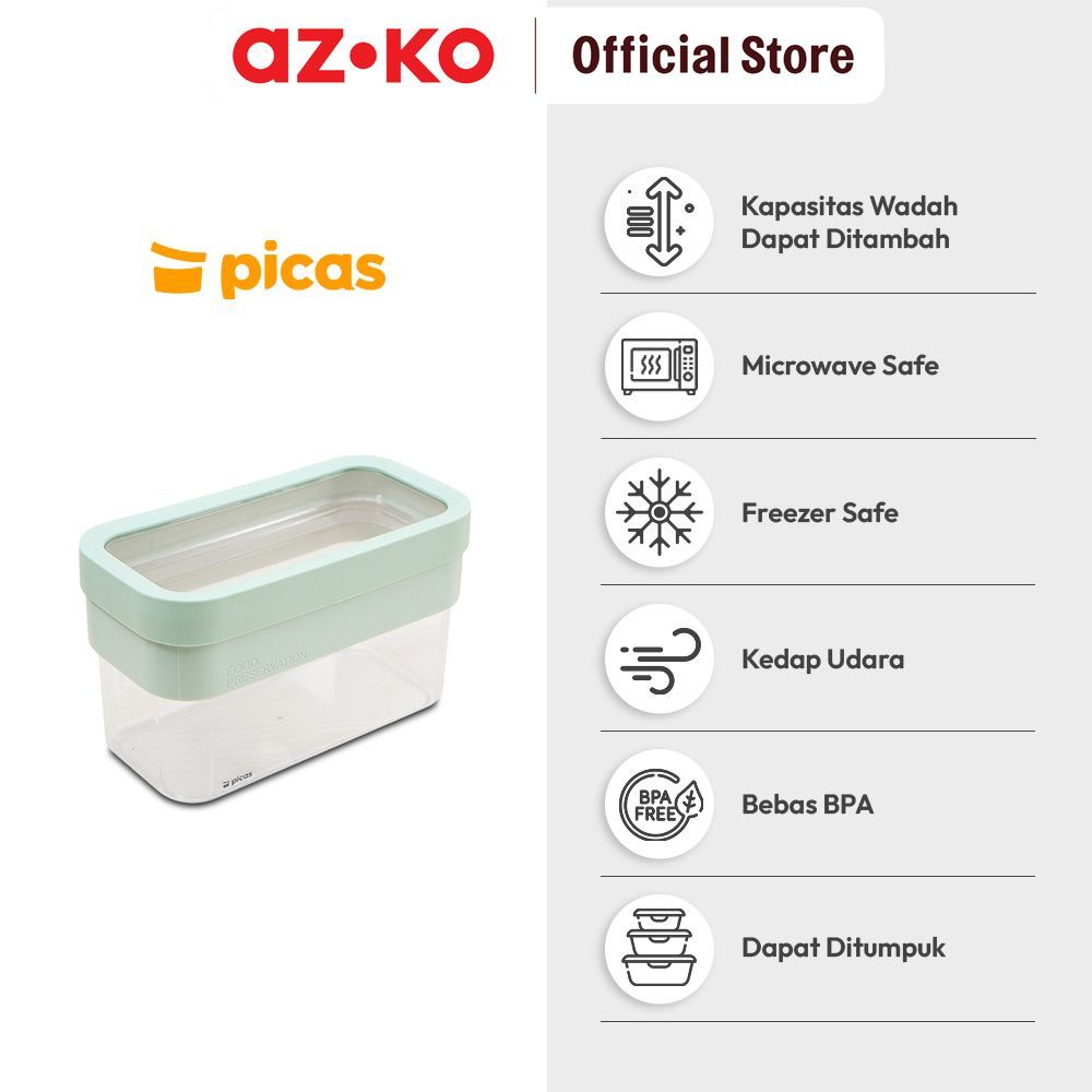 AZKO Picas Exta Stoples Plastik Transparan - Hijau Toples Jar Food Container Setoples Wadah Penyimpanan Kedap Udara - Gambar 3