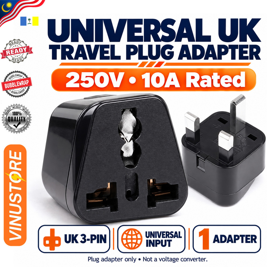 Universal to UK 3 Pin Travel Plug Adapter 250V 10A Black for Home ...