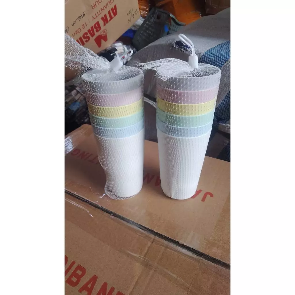 AFL PAKET JARING SET 6 PCS GELAS PLASTIK WARNA PASTEL 300 ML - Gambar 3