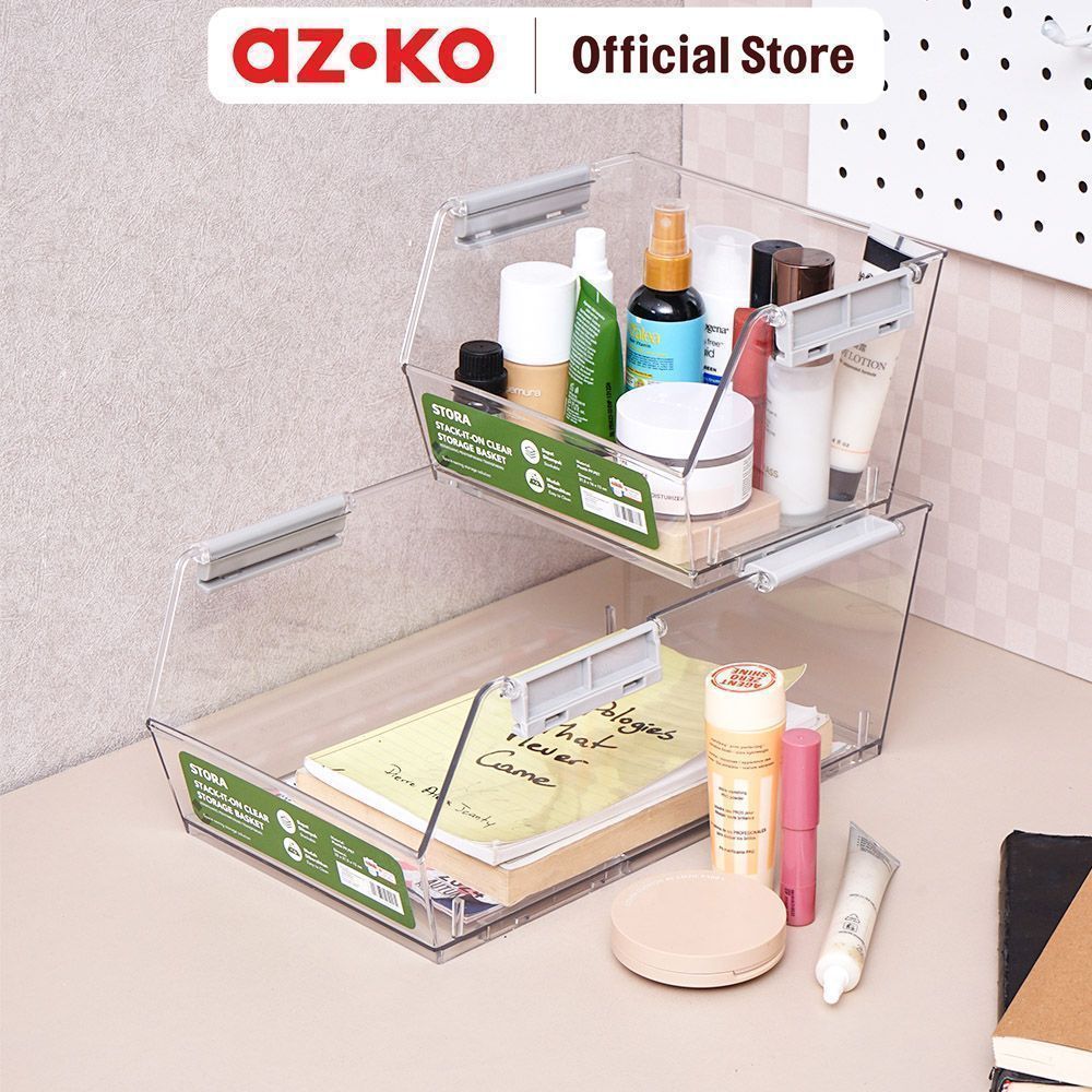 AZKO Stora Organizer Meja Stackable Transparan Desk Drawer Organizer Tempat Alat Tulis Desk Storage Laci Meja - Gambar 4