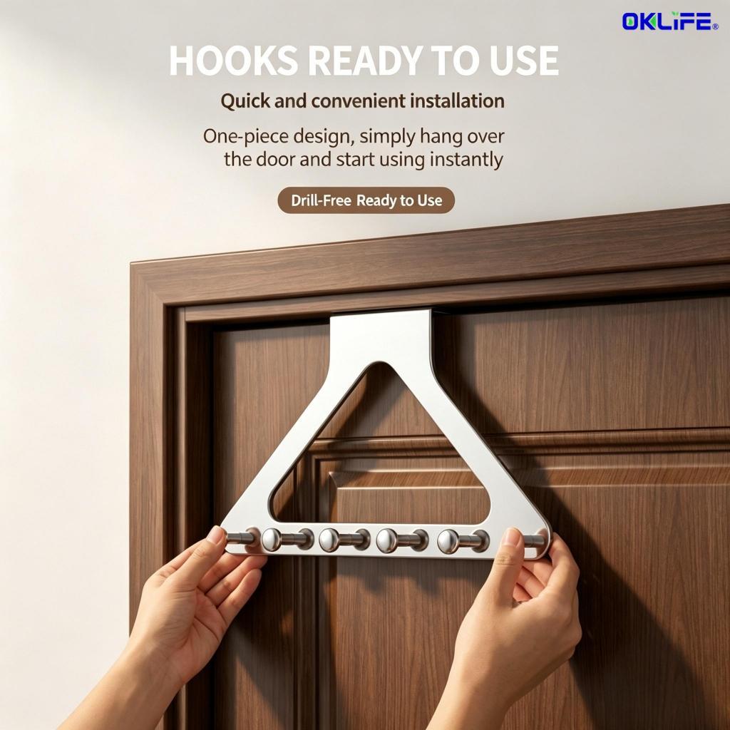 Metal Over The Door Hook Hanger Rack Multi‑Hook Door Back Storage Organizer for Clothes Bag Keys alternate view