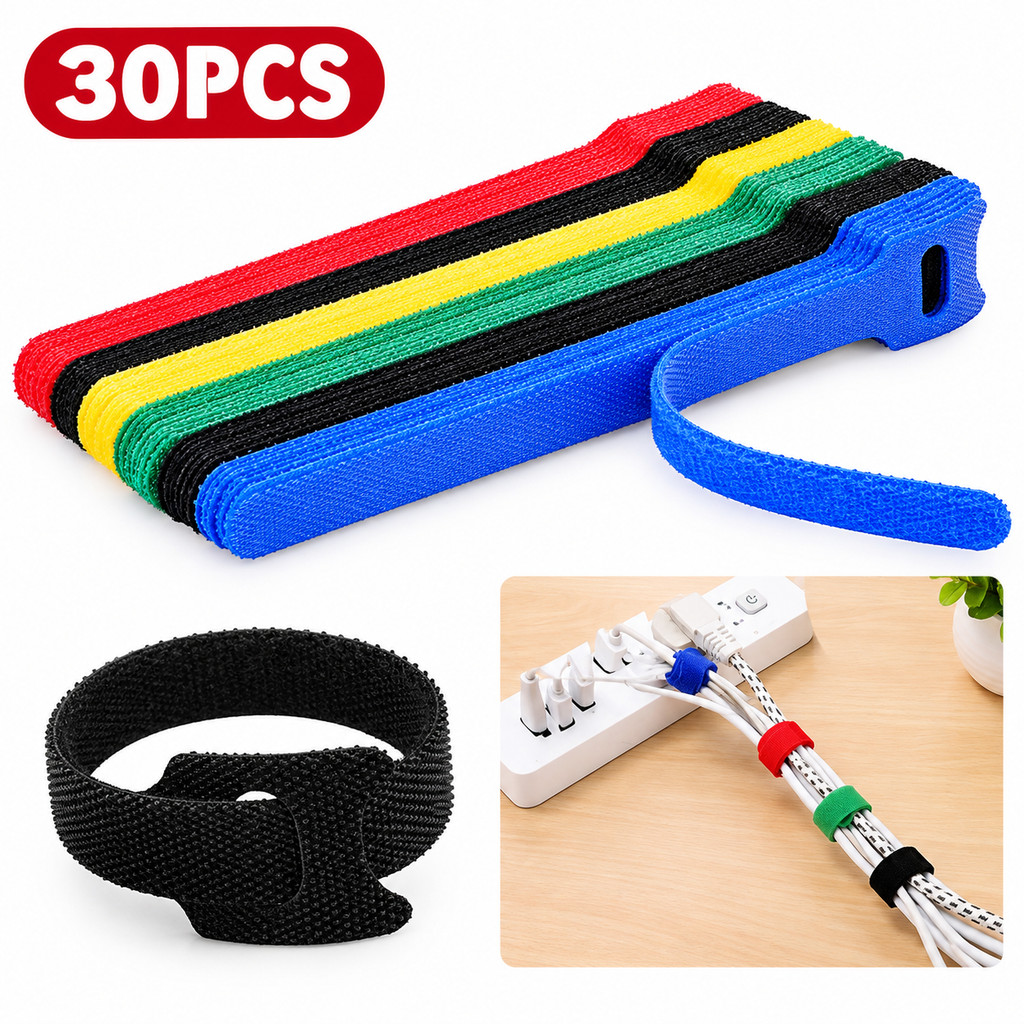 30PCS Reusable Cable Ties Hook and Loop Cable Straps Adjustable Cord ...