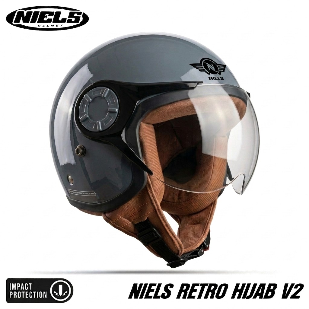 NIELS - Helm Bogo Retro Hijab V2 Dewasa Kaca Pilot SNI Motorcycle - Gambar 4