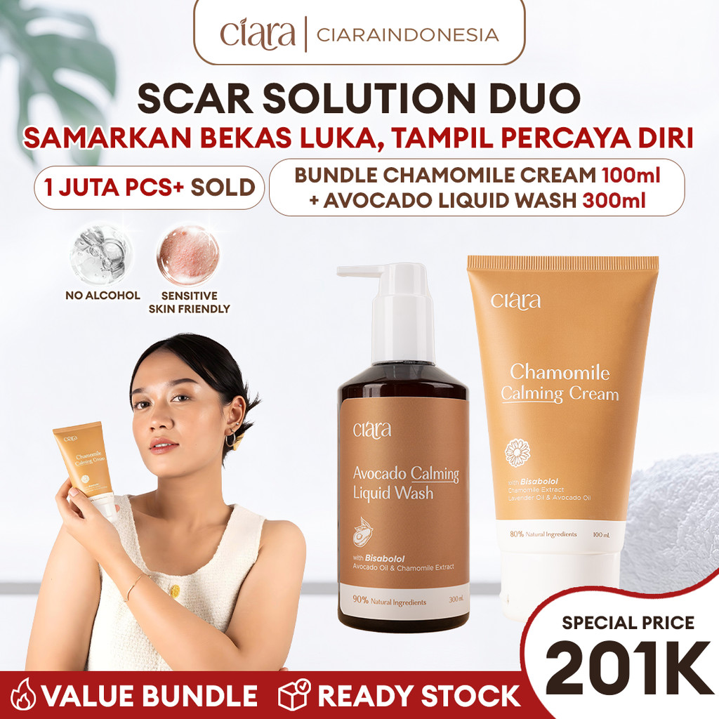 Ciara Avocado Calming Liquid Wash X Chamomile Calming Cream / Membantu menyamarkan tampilan bekas luka pada kulit / Membantu menjaga kelembapan & hidrasi kulit / Membantu mengurangi rasa tidak nyaman pada kulit