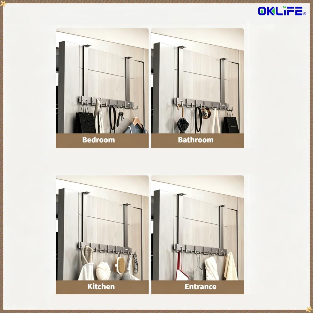 Over‑Door Hanging Hook Rack Adjustable No‑Punch Door Back Organizer Hanger for Coat Towel Bag Hat Storage view 6