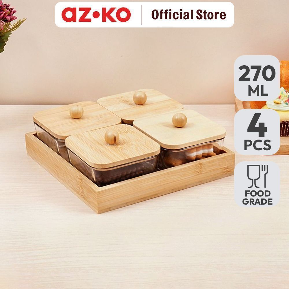 AZKO Culinart Stoples Kaca Camilan Dengan Nampan - Cokelat Glass Storage Jar Food Canister Pantry Container Glass Jar Toples Penyimpanan