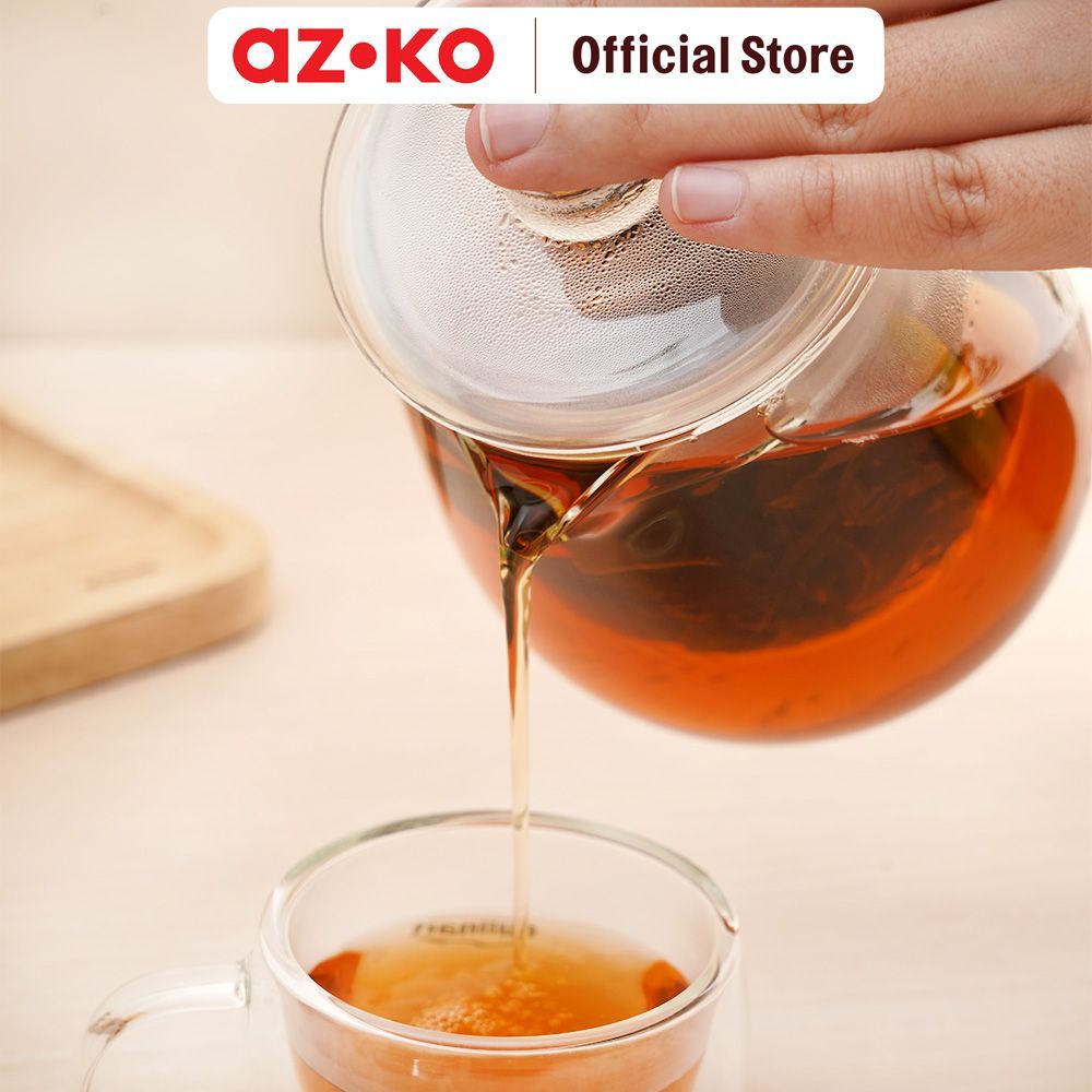 AZKO Culinart Teko Teh Kaca Borosilikat Round 600 ml Transparan Teapot Pot Teh Tea Server Teko Seduh - Gambar 4
