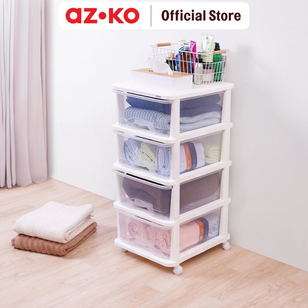 AZKO Stora Laci Penyimpanan 4 Tingkat Dengan Roda - Putih Chest Drawer Lemari Laci Storage Cabinet Organizer Kamar