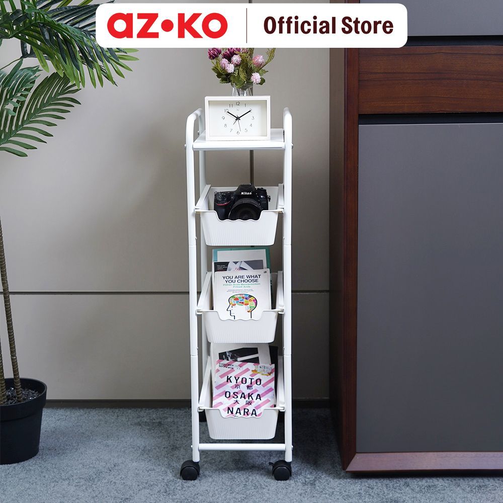 AZKO Stora Rak Troli 4 Laci Slim Frame Metal - Putih Troli Penyimpanan Trolley Serbaguna Troli Multifungsi Storage Trolley - Gambar 4