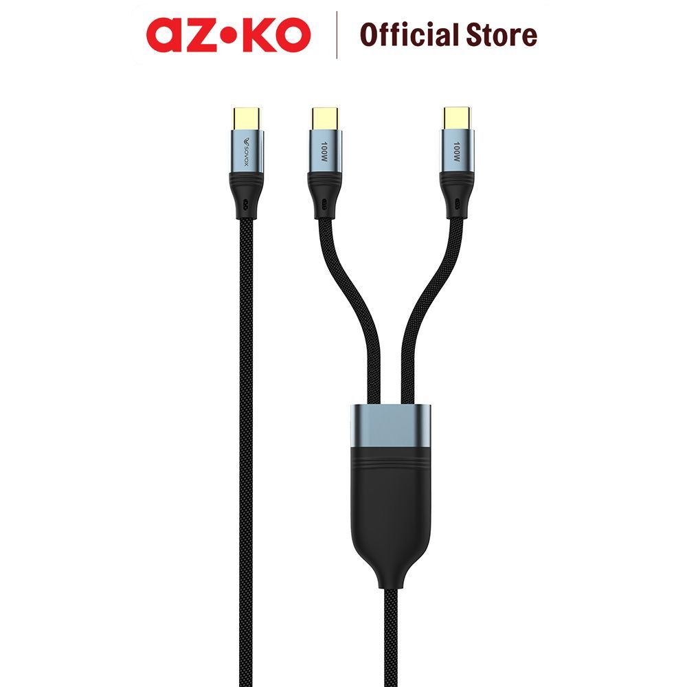 AZKO Sovox Kabel Charger 2in1 Type C to Type C 100 Watt 1.5 Meter - Hitam Charging Cable Kabel Casan USB Charger Data Cable
