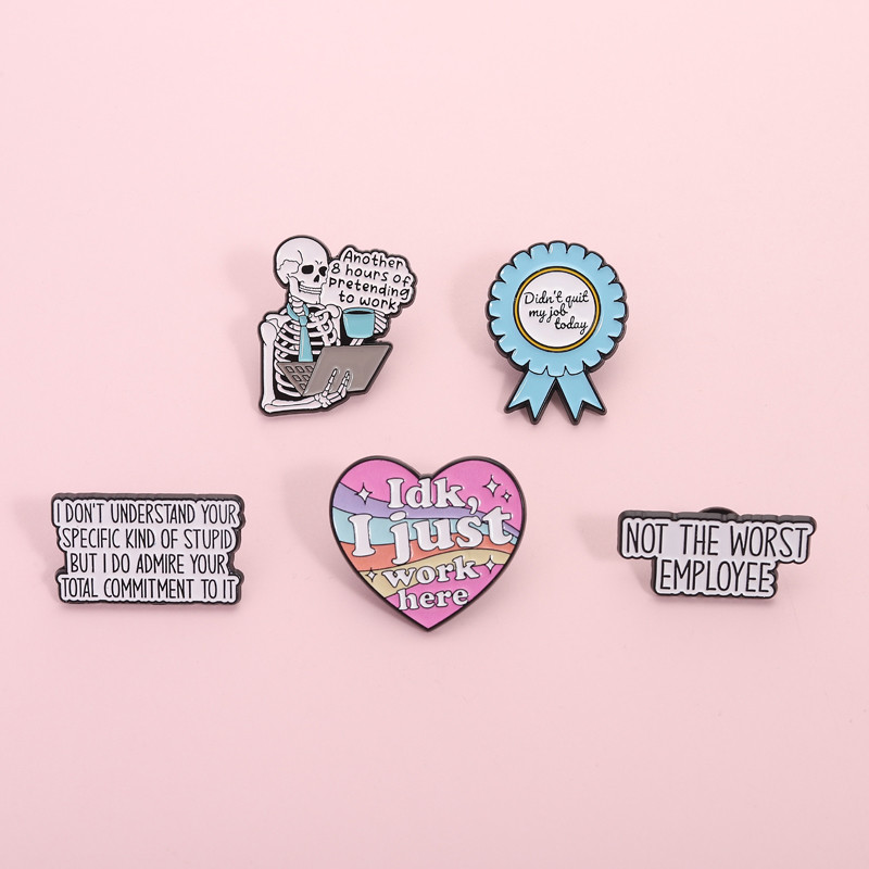 Humorous Office Enamel Pins Set Sarcastic Workplace Quotes Skeleton ...
