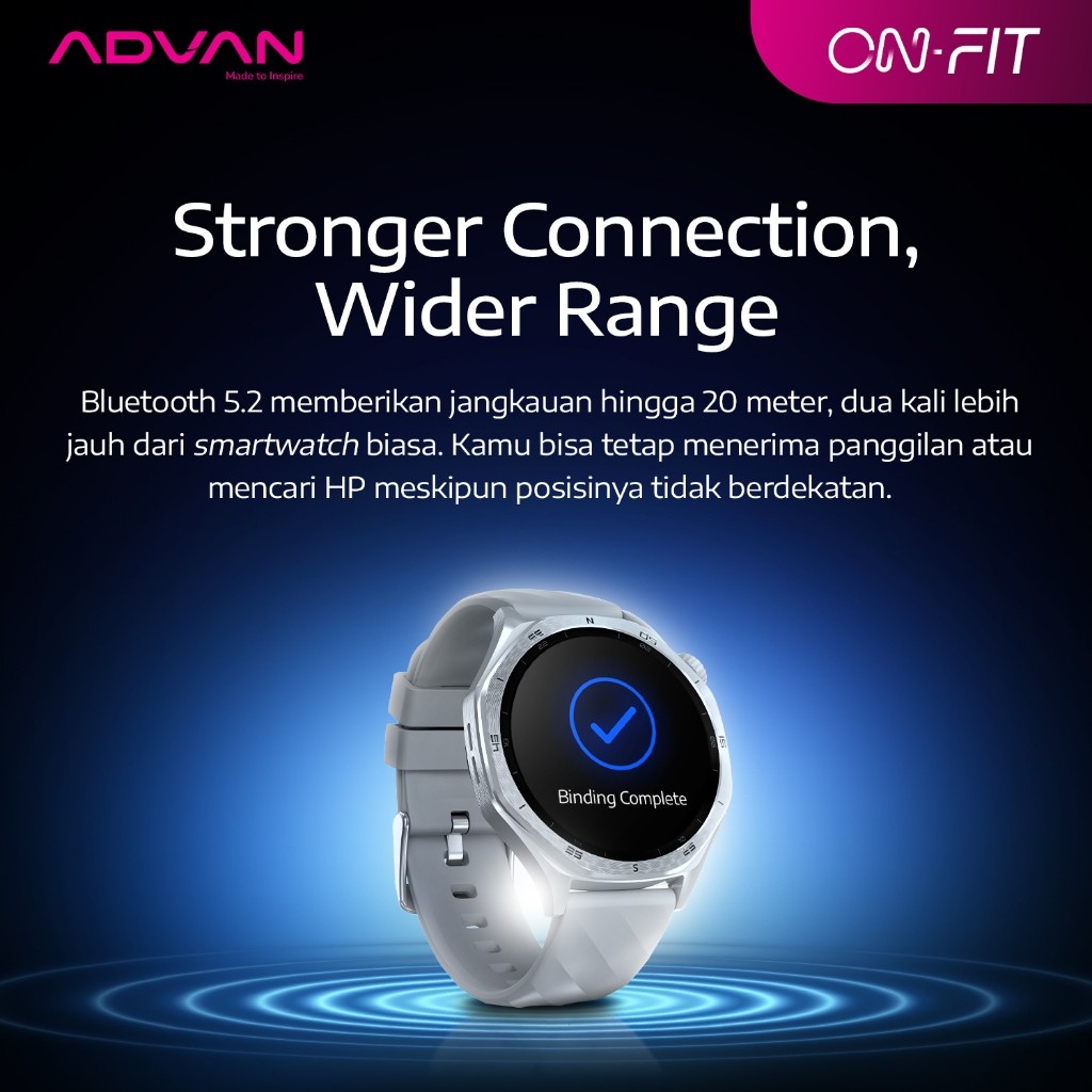 ADVAN Smartwatch On Fit / Jam Tangan Pintar 1.53" inch Display / AI Voice ChatGPT / Strava & Google Fit / 400mAh Battery / Bluetooth Call / IP68 Waterproof / 100+ Sports Mode / Baterai 7 Hari / Garansi Resmi 1 Tahun - Gambar 4